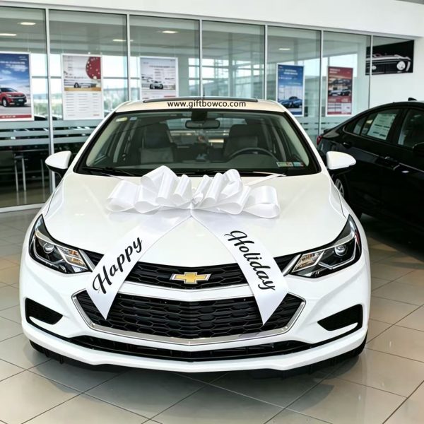 30 Inch “Happy Holiday” Car Bows-White-Style B